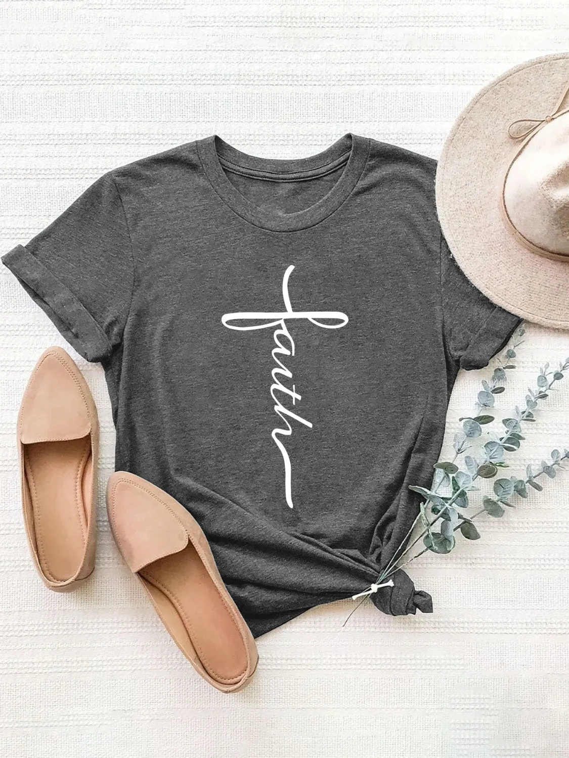 Faith Letter Graphic Round Neck Short Sleeve T-Shirt - Online Exclusive