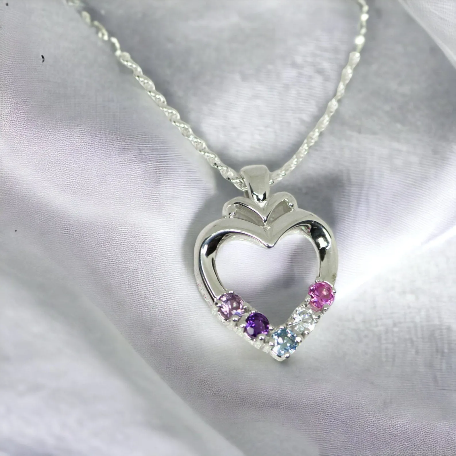 Family Heart Birthstone Pendant or Necklace