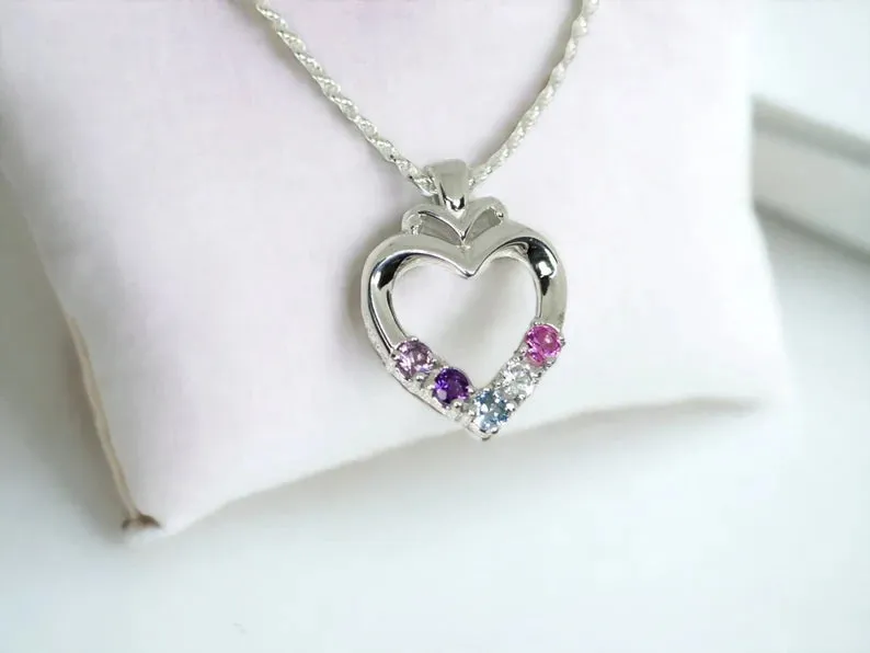 Family Heart Birthstone Pendant or Necklace