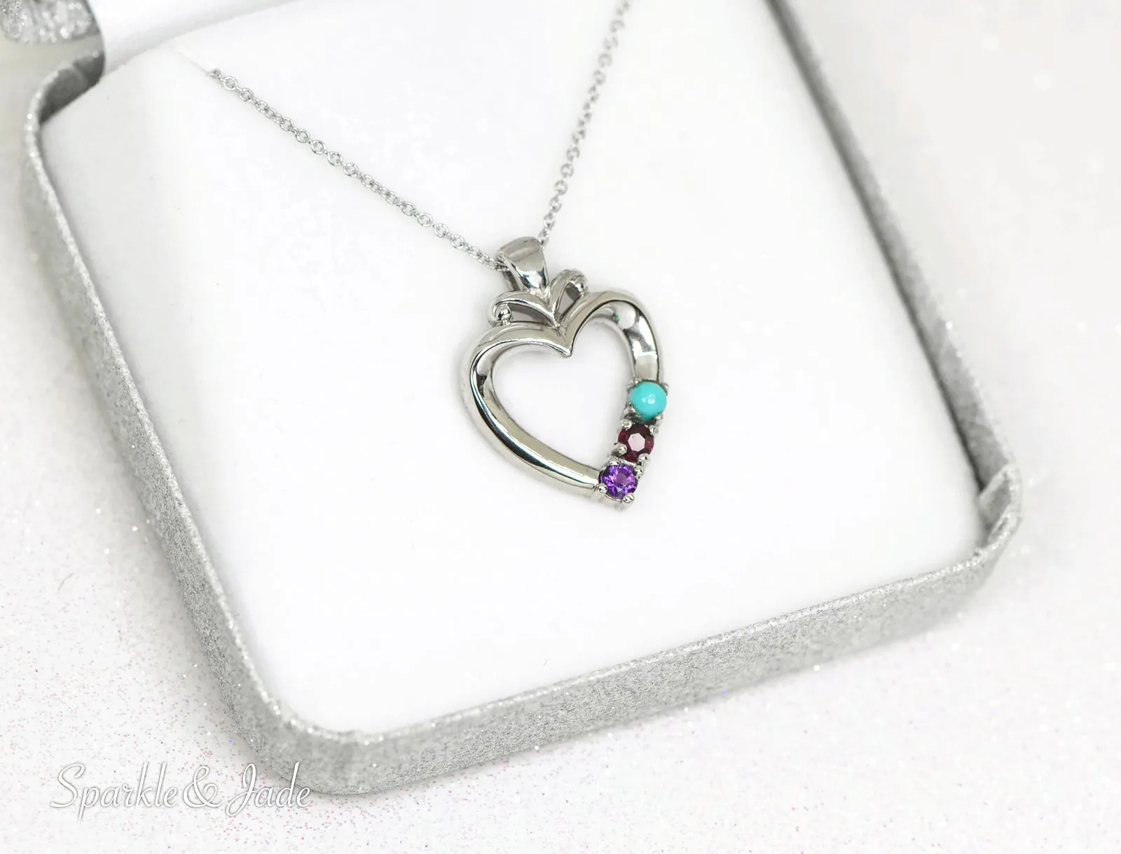 Family Heart Birthstone Pendant or Necklace