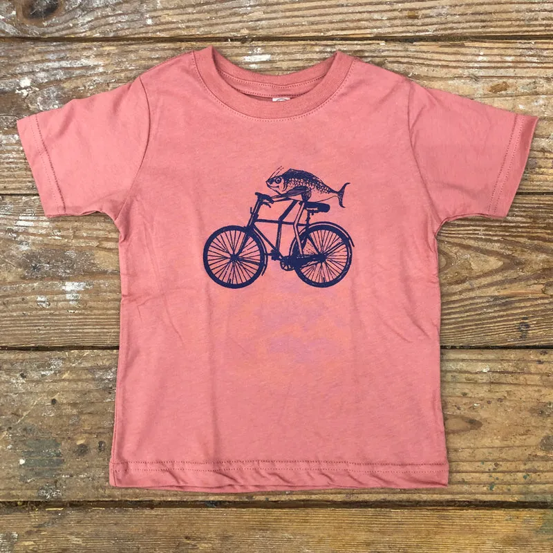 Fish on Bicycle Kids Tee - Mauve
