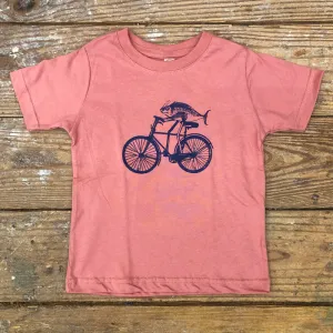Fish on Bicycle Kids Tee - Mauve
