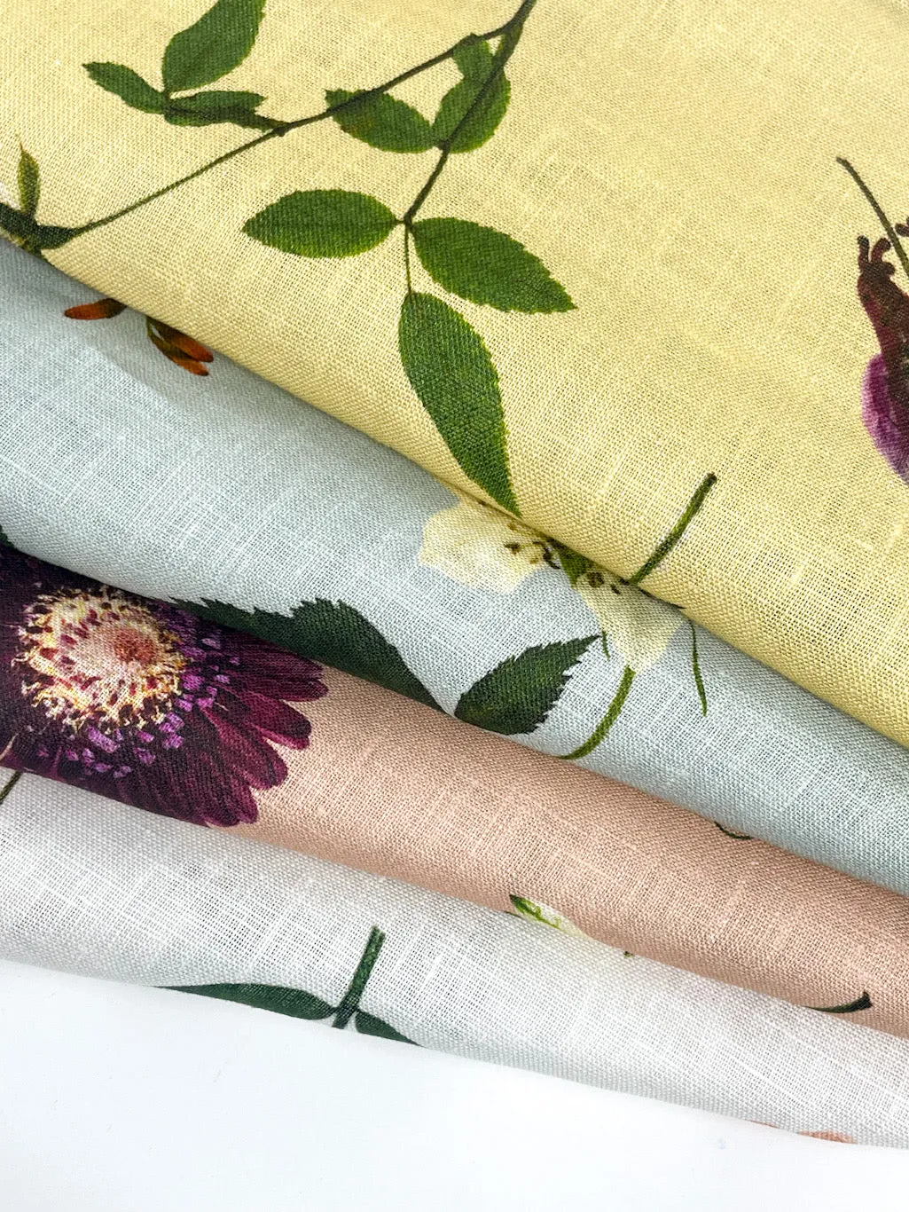 Floral Plants Handkerchief Light Weight 100% Linen Fabric By The Yard/CL1109