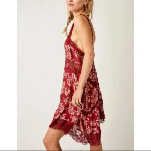 Free People All Nighter Trapeze Slip / Red Combo SMALL NWT