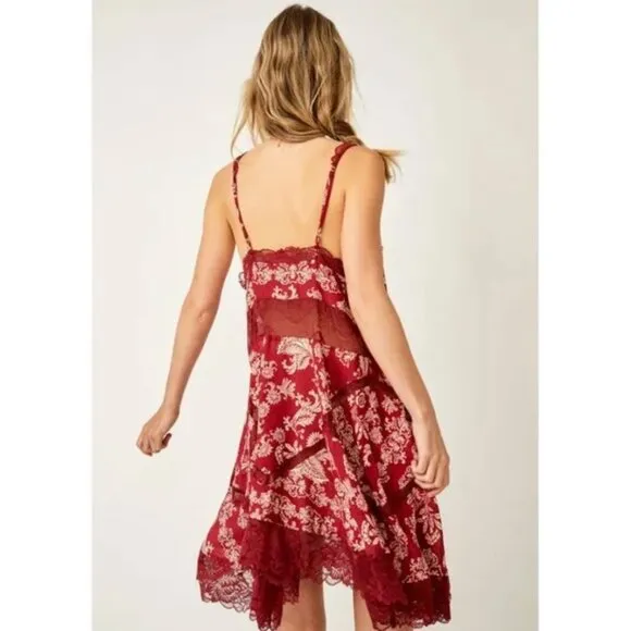 Free People All Nighter Trapeze Slip / Red Combo SMALL NWT
