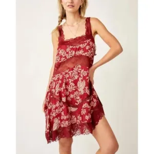 Free People All Nighter Trapeze Slip / Red Combo XS NWT