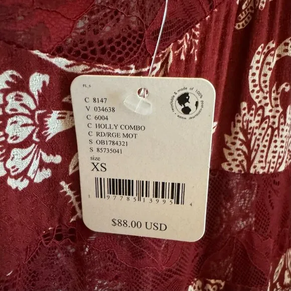Free People All Nighter Trapeze Slip / Red Combo XS NWT