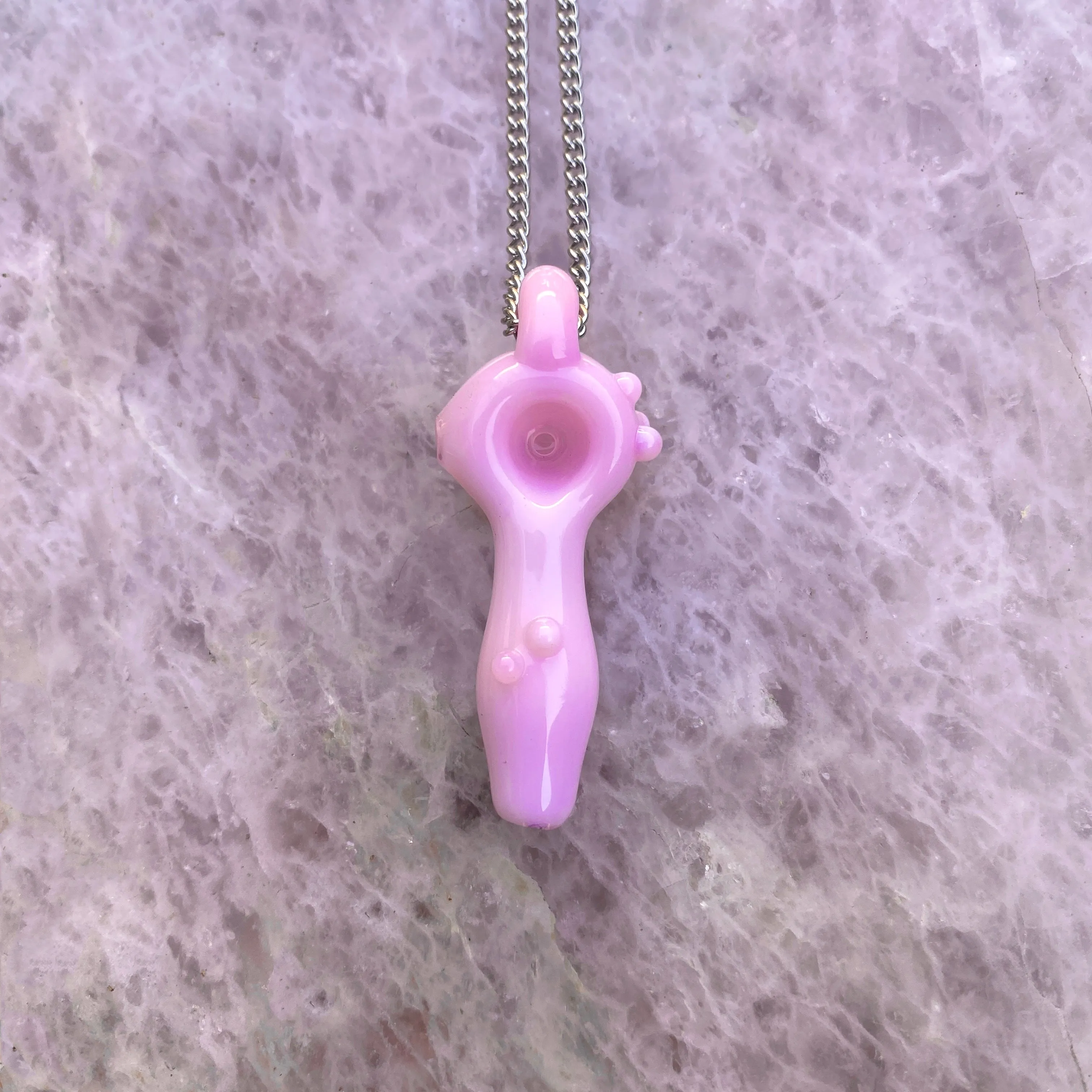 Functional Glass Micro Pipe Weed Necklace - Pink