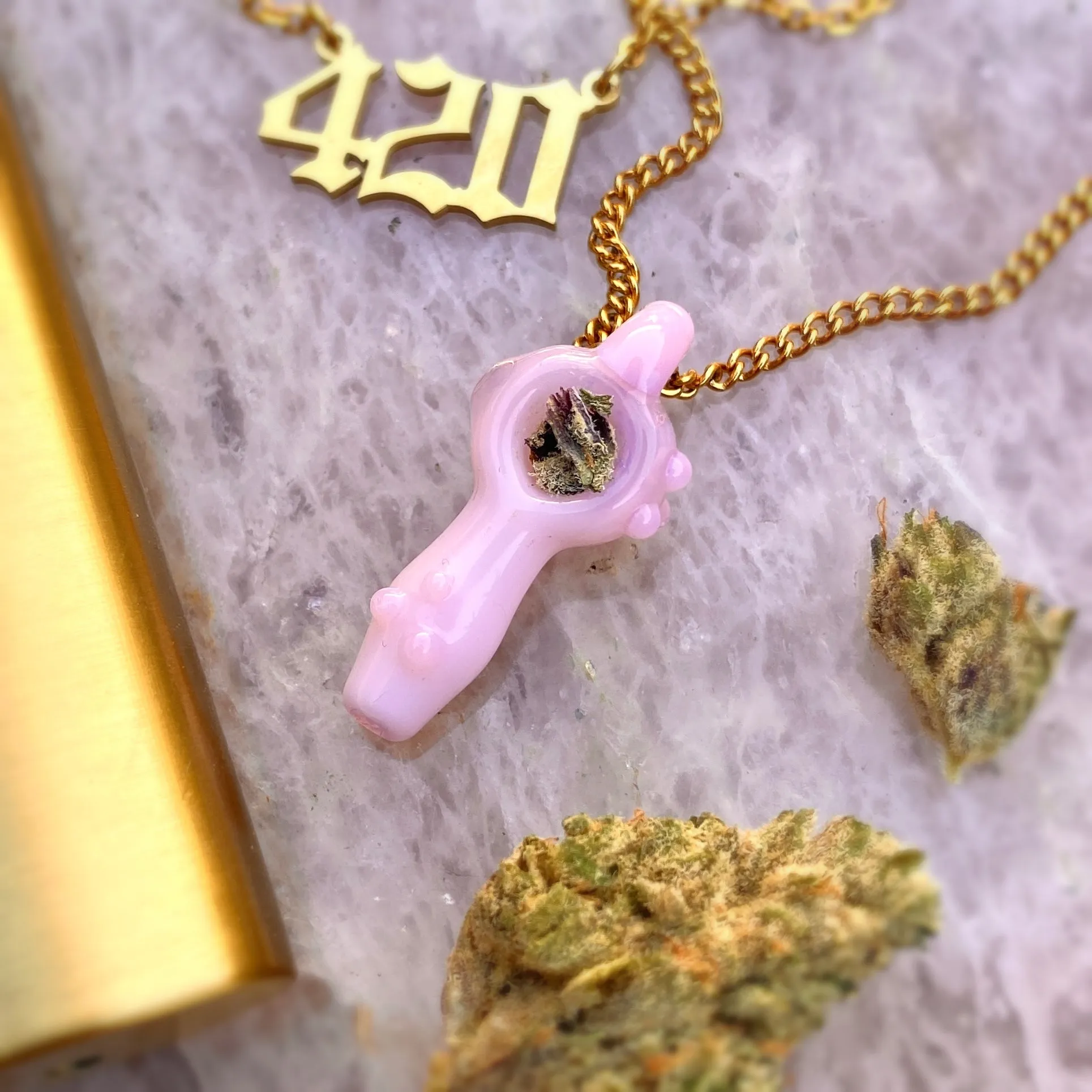 Functional Glass Micro Pipe Weed Necklace - Pink