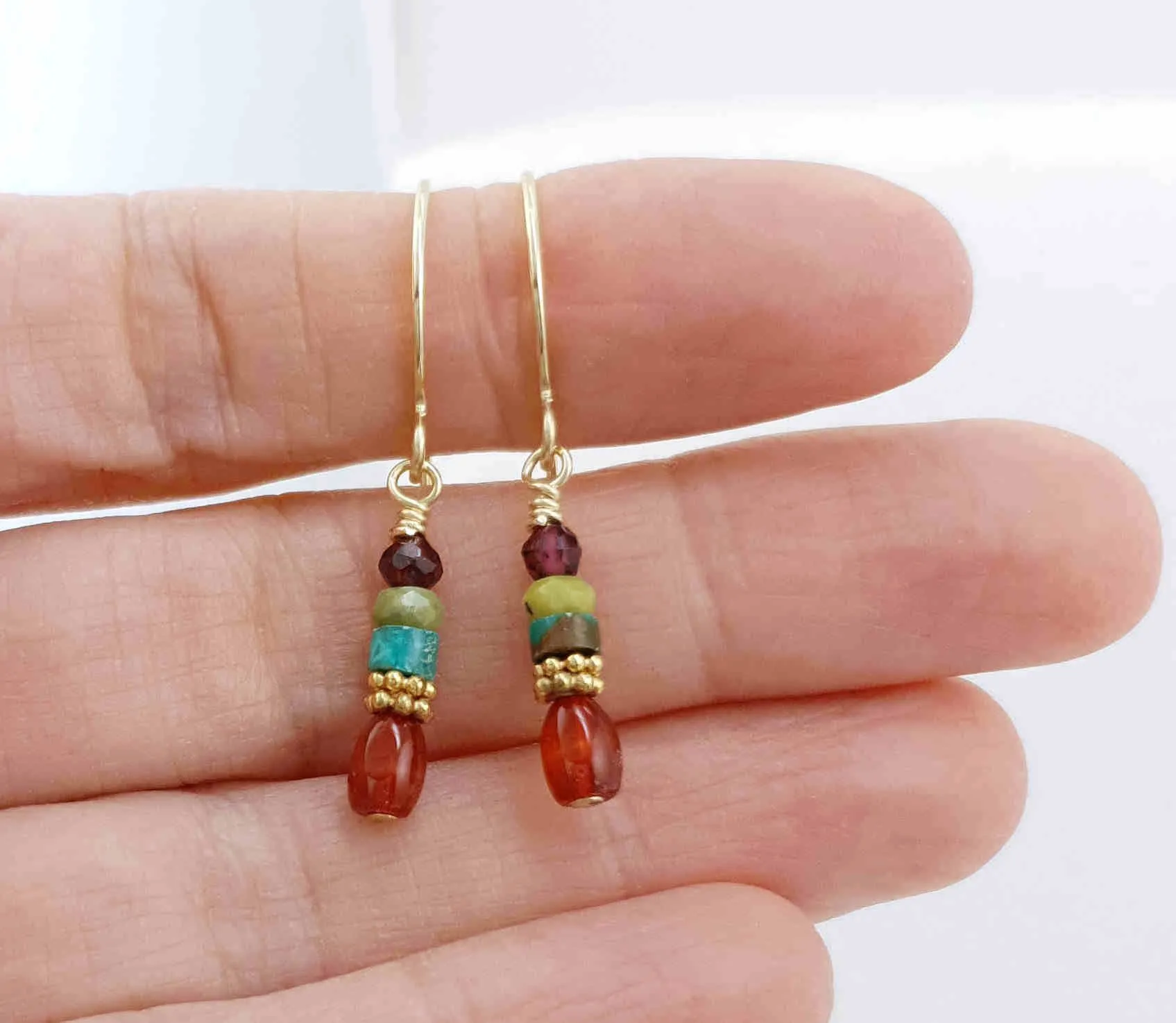 Garnet, Jade, Turquoise, and Carnelian Earrings