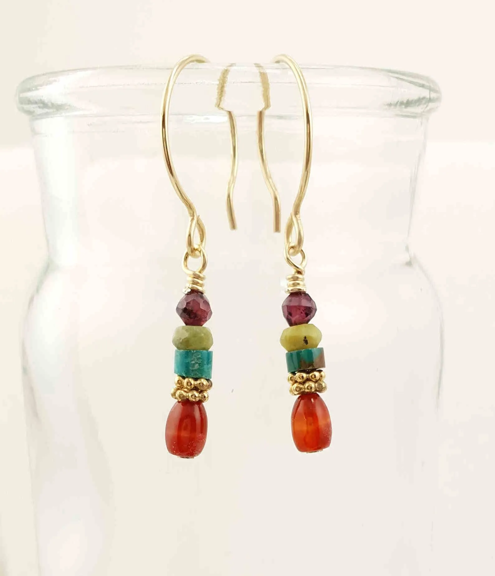 Garnet, Jade, Turquoise, and Carnelian Earrings