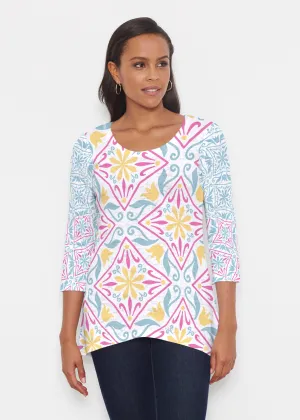 Geo tile Blue (8158) ~ Katherine Hi-Lo Thermal Tunic