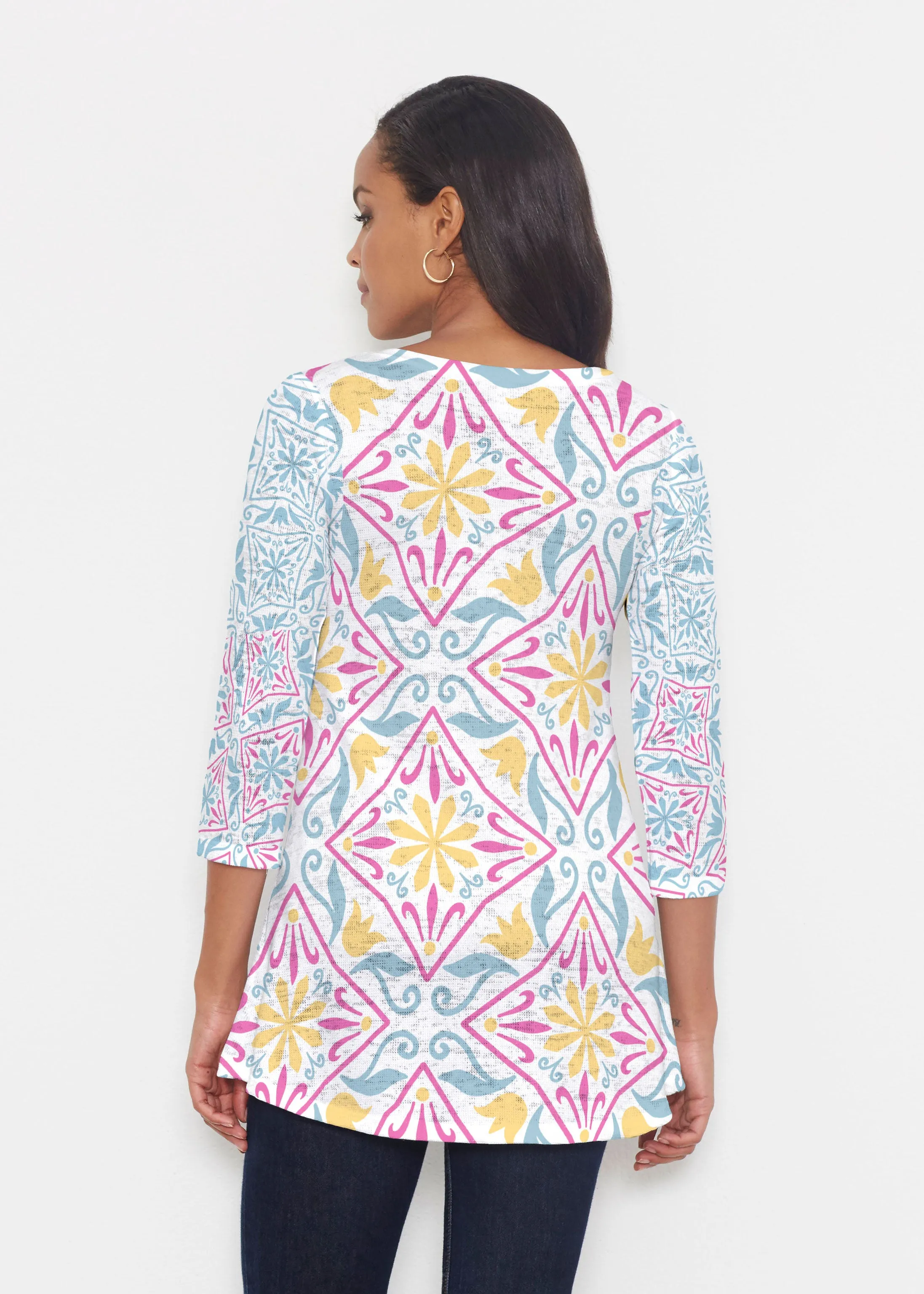 Geo tile Blue (8158) ~ Katherine Hi-Lo Thermal Tunic