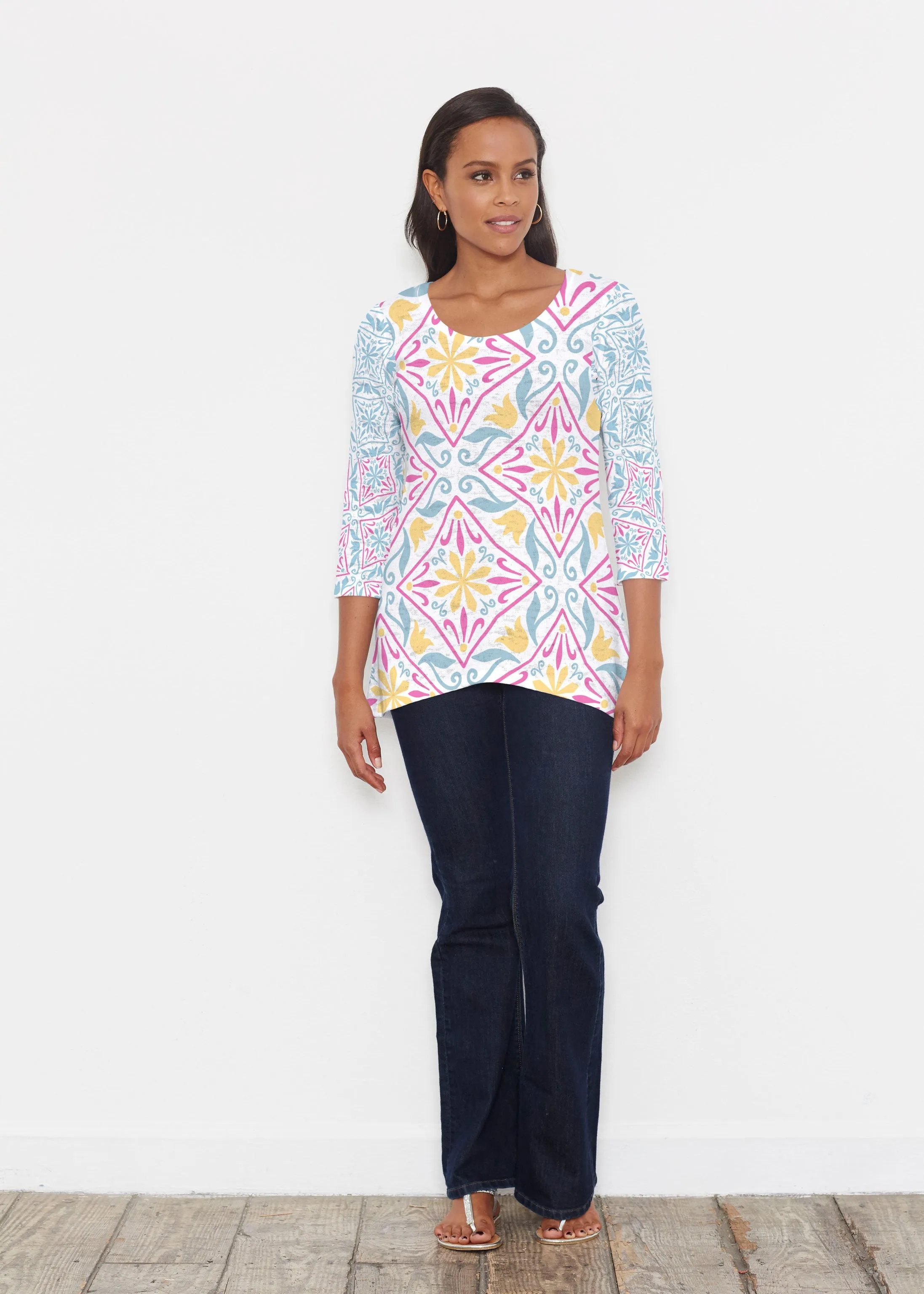 Geo tile Blue (8158) ~ Katherine Hi-Lo Thermal Tunic