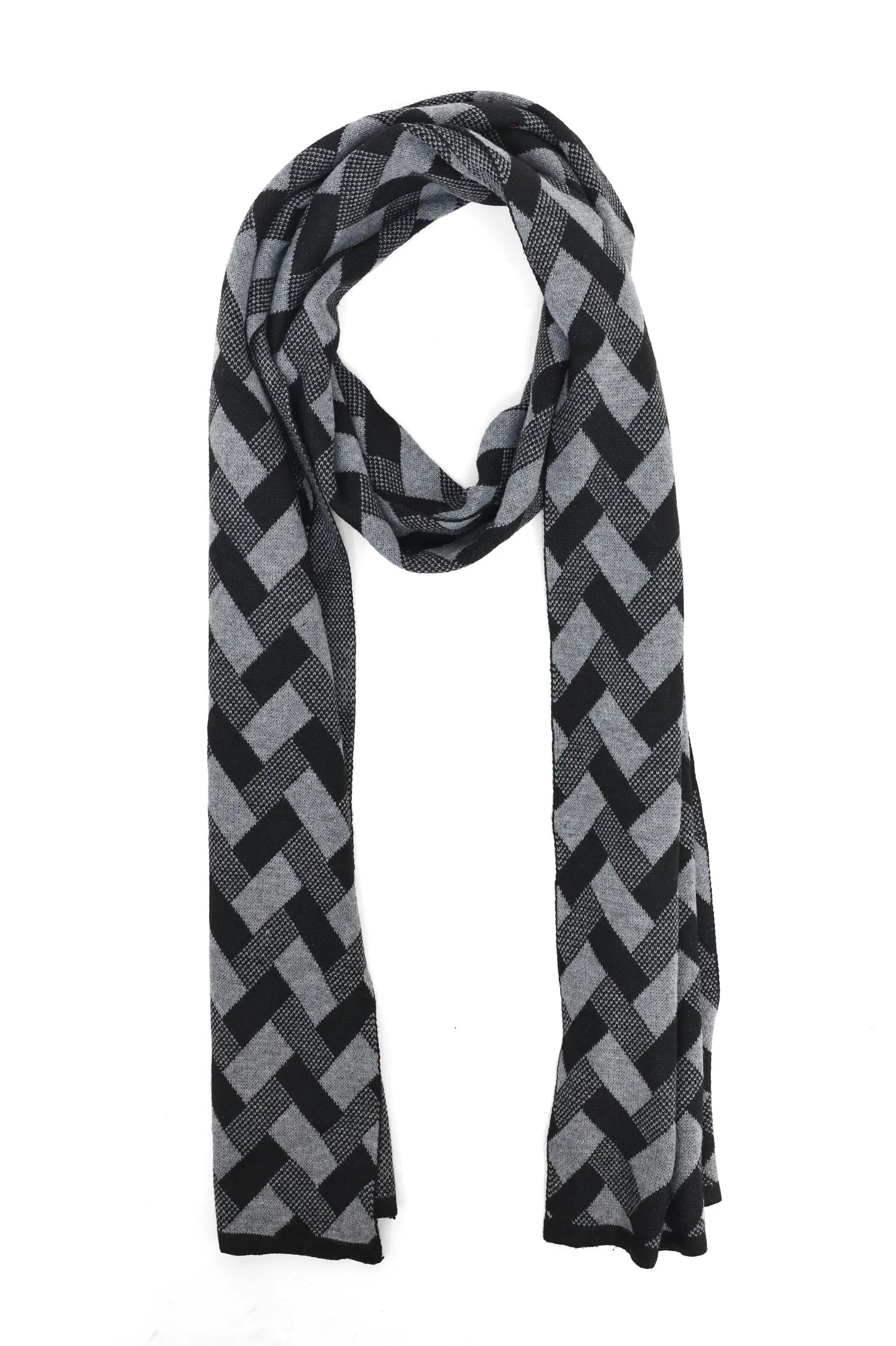 GEOMETRIC WEAVE SCARF-BLACK