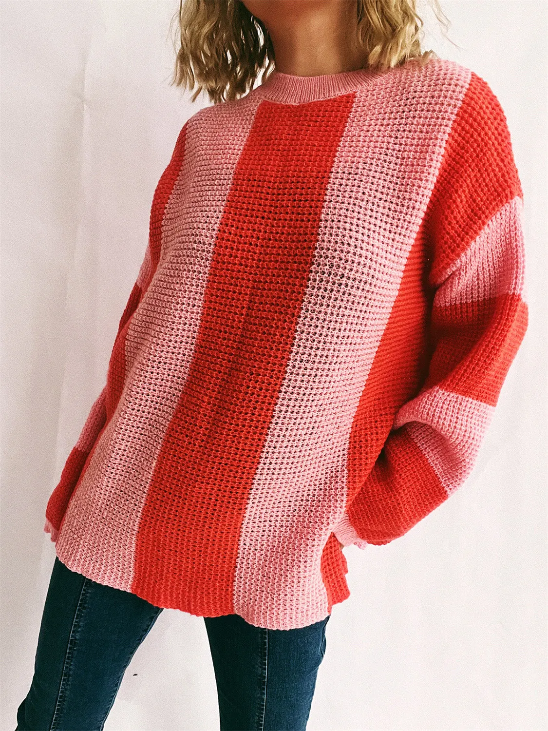 Gilly Color Block Round Neck Long Sleeve Sweater- Deal of the Day!