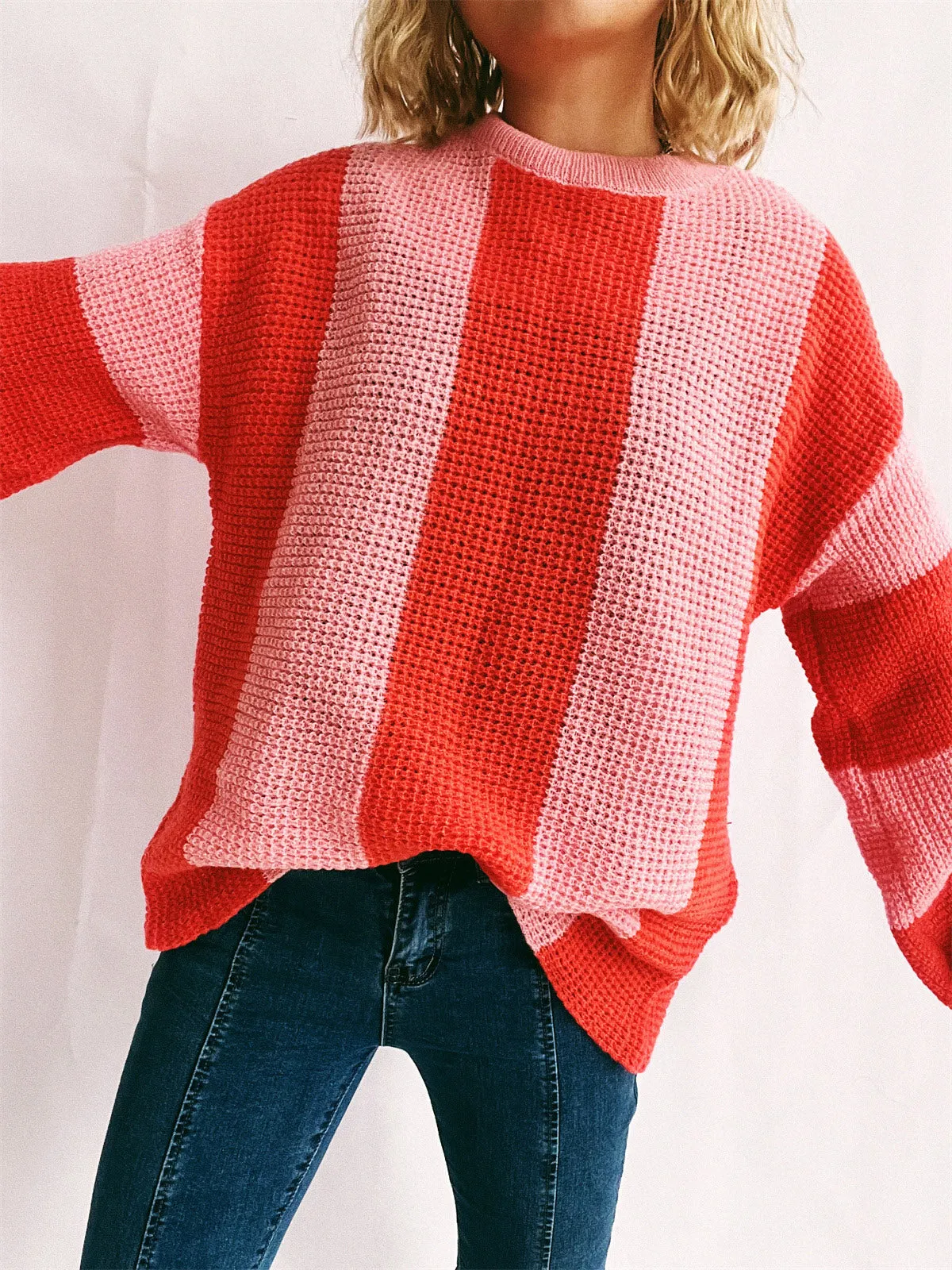 Gilly Color Block Round Neck Long Sleeve Sweater- Deal of the Day!