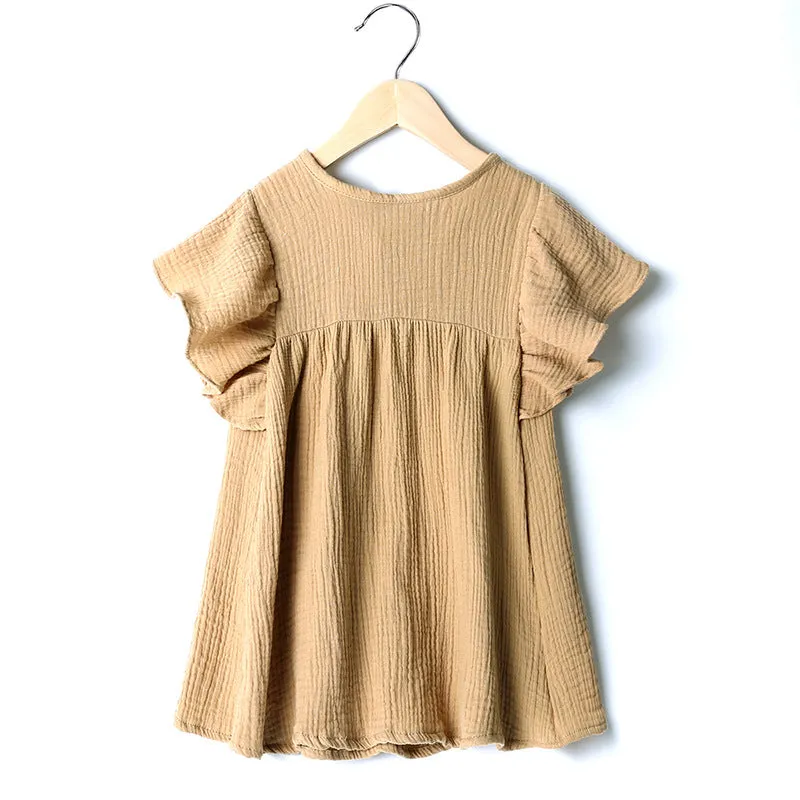 Girls Light Cotton Lotus Dress - White