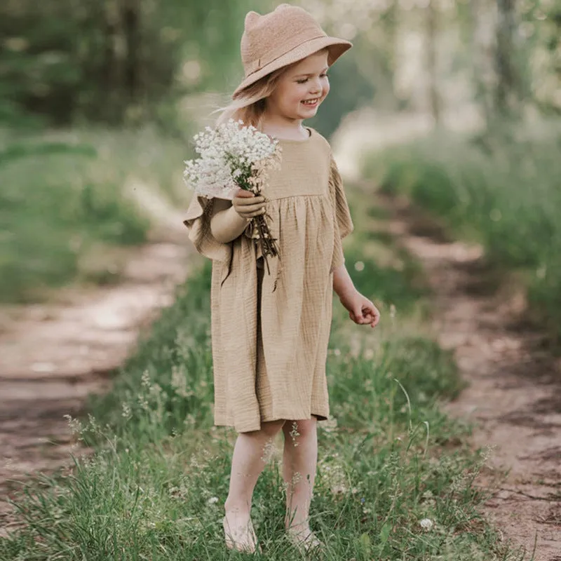 Girls Light Cotton Lotus Dress - White