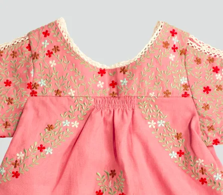 Girls Pink Pretty Organic Linen Folk Fairy Embroidered Blouse