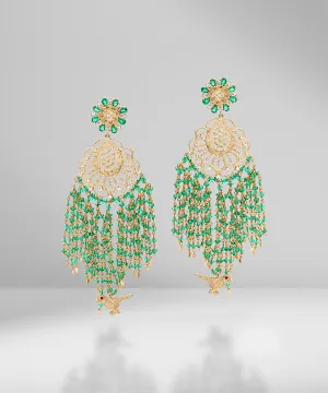 Gold Lace & Emerald Bead Earrings