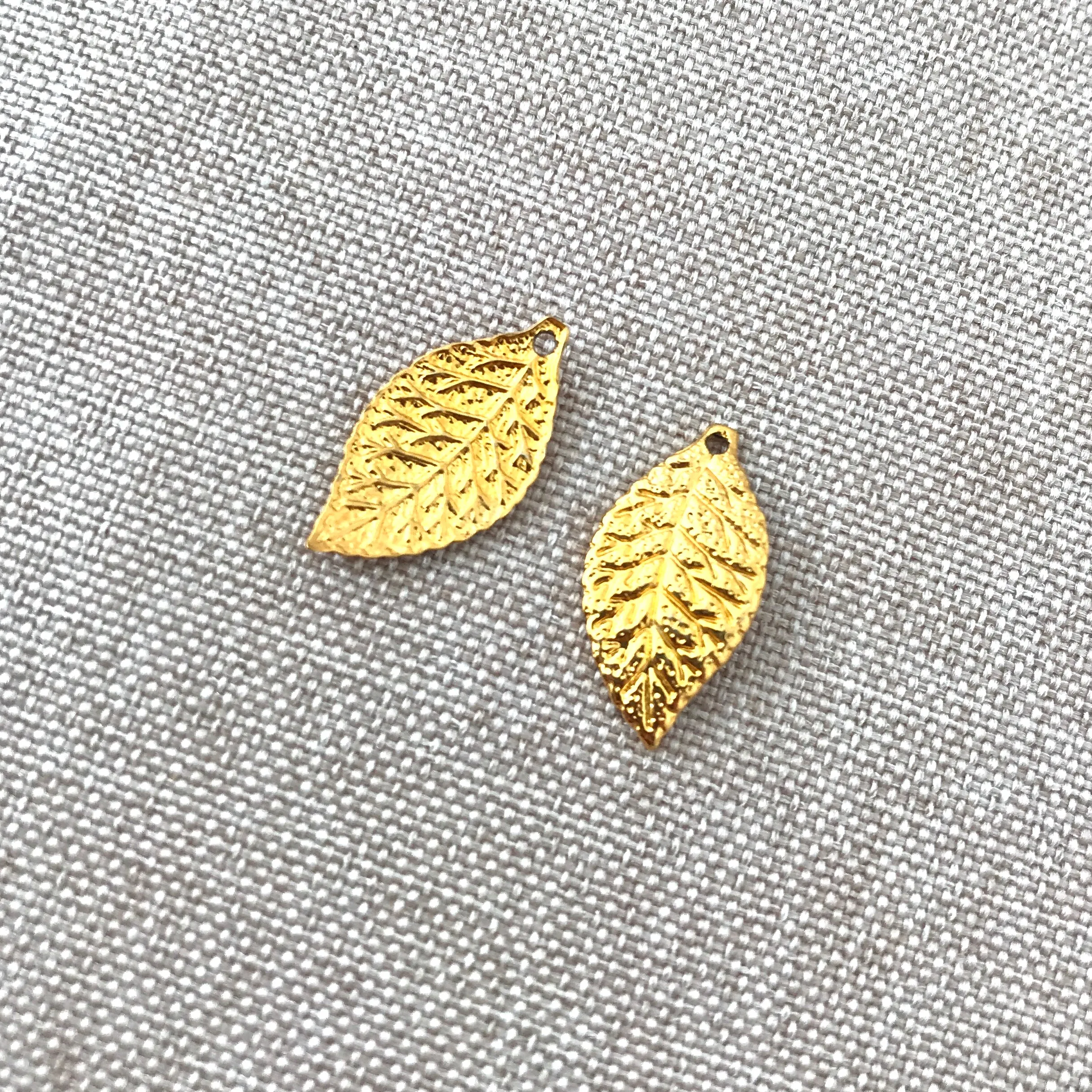 Gold Plated Delicate Leaf Charms - Gold Plated - Leaves - Nature - Package of 2 Charms