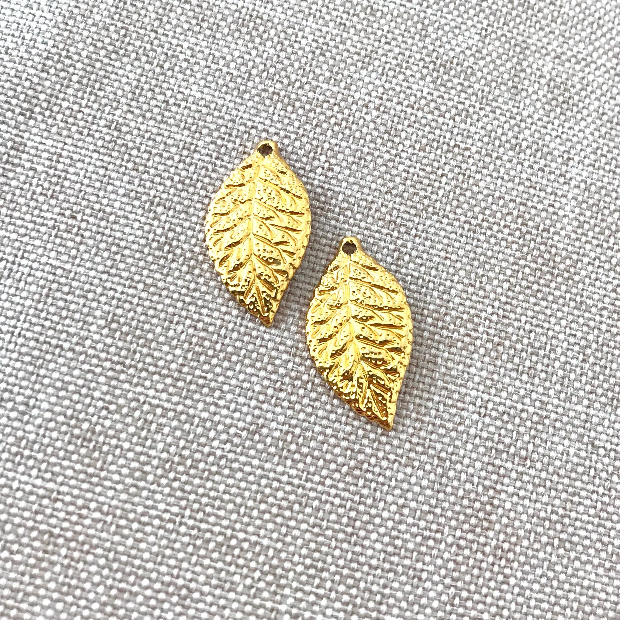 Gold Plated Delicate Leaf Charms - Gold Plated - Leaves - Nature - Package of 2 Charms