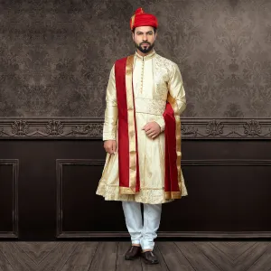 Golden and Red Sambhaji Pashwari Pattern Kurta
