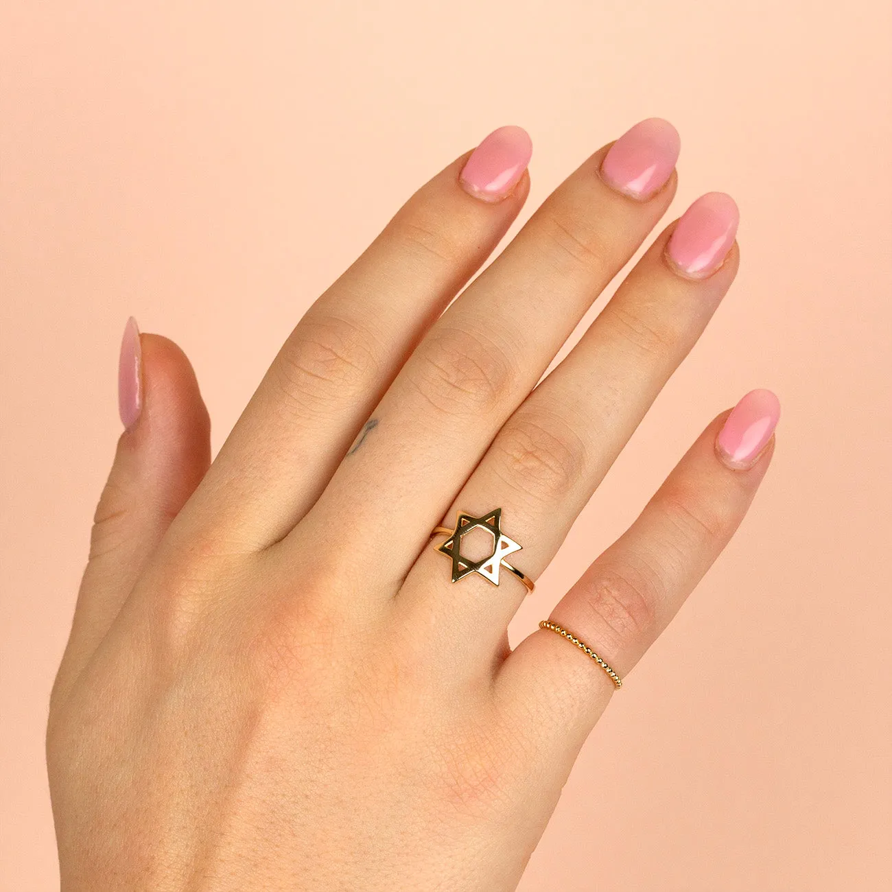 Half Beaded Pinky Ring 14K