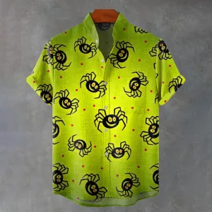 Halloween Green Light Spider Art Print Casual Shirt