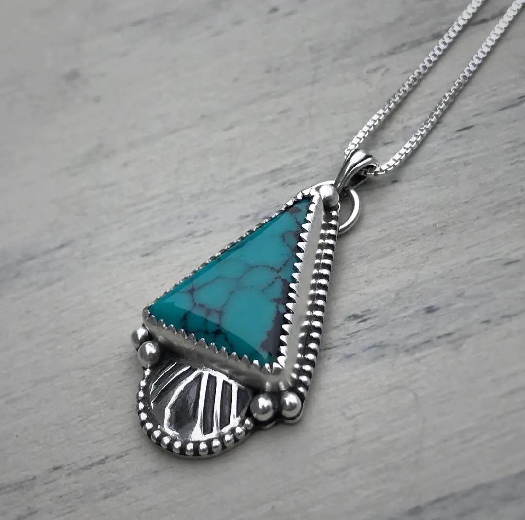 Hand Stamped Hubei Turquoise Pendant