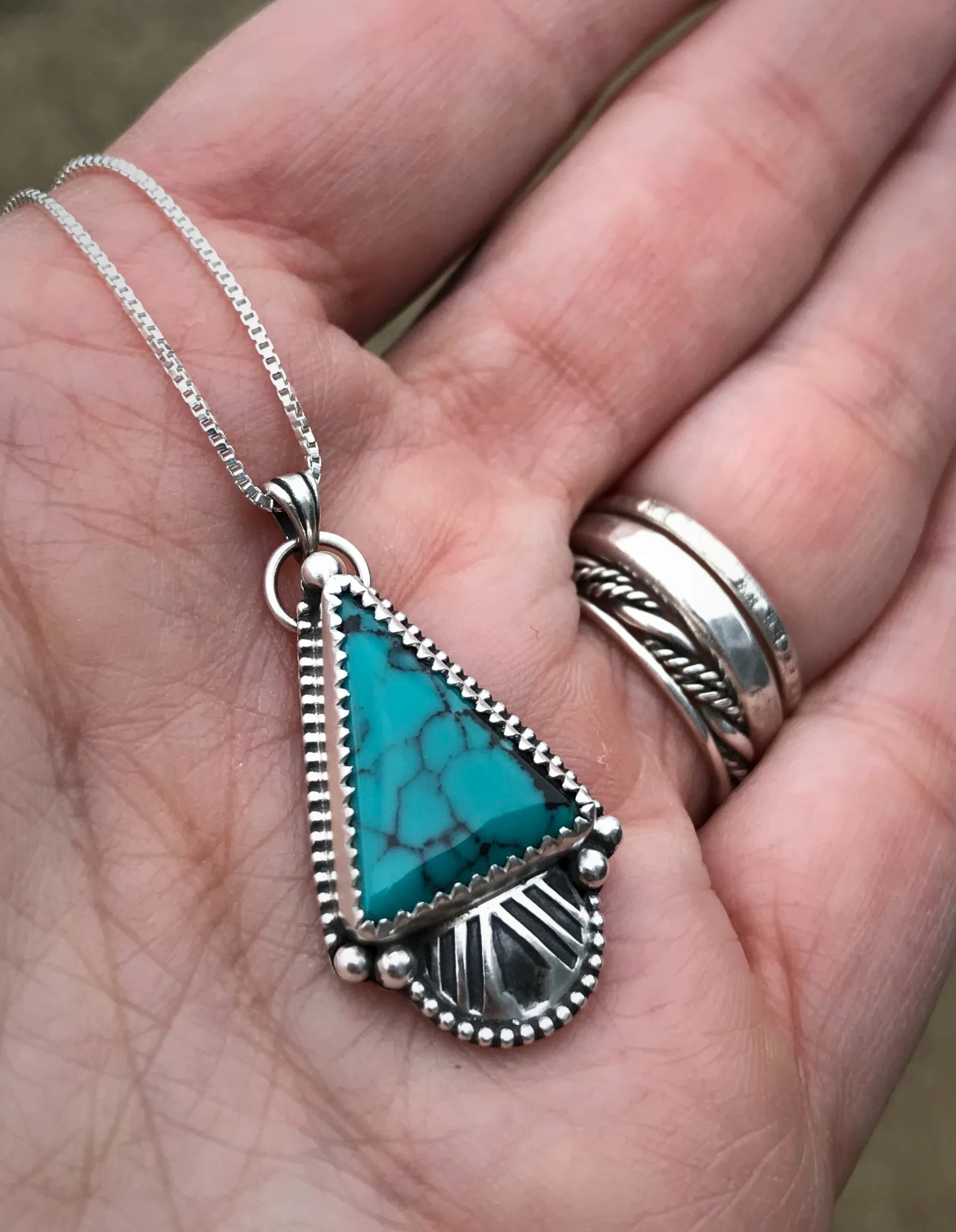 Hand Stamped Hubei Turquoise Pendant