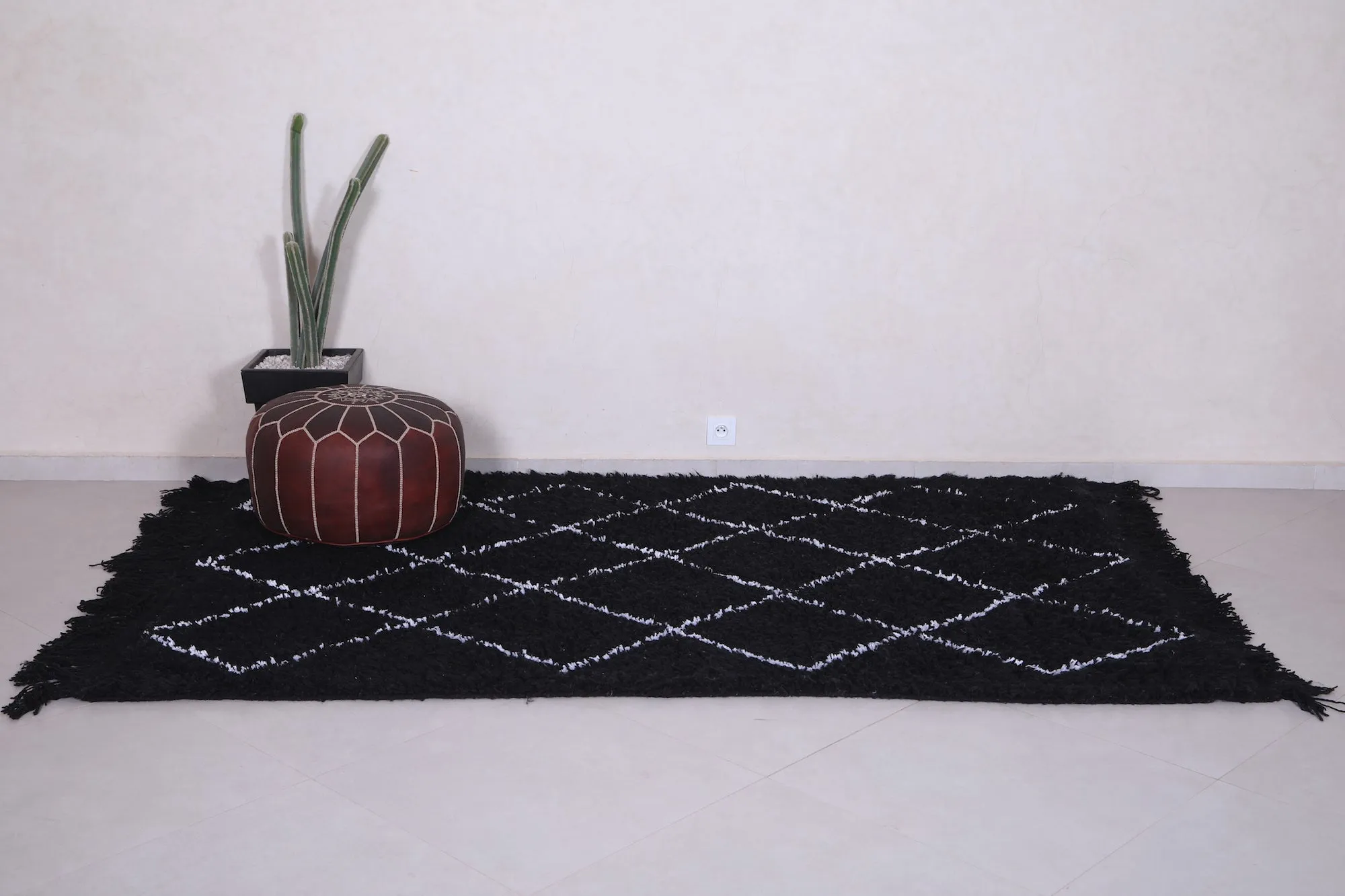 Handmade custom Moroccan rug - wool berber black carpet