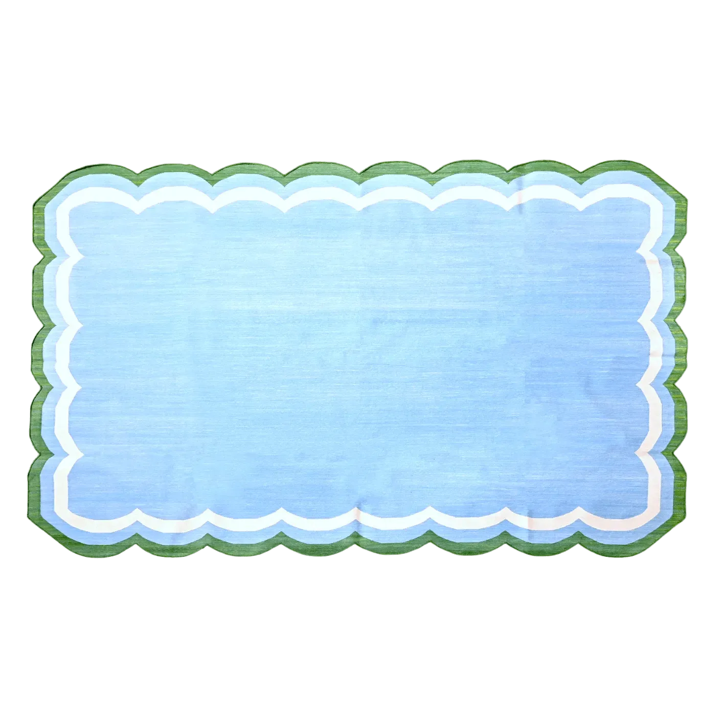 Handmade Reversible Cotton Scalloped Rug - Light Blue