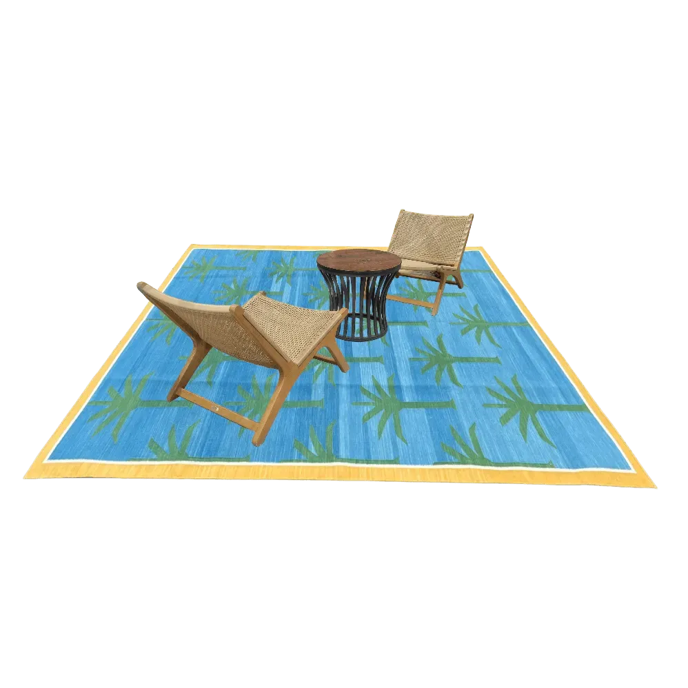 Handmade Reversible Palm Trees Cotton Rug - Green