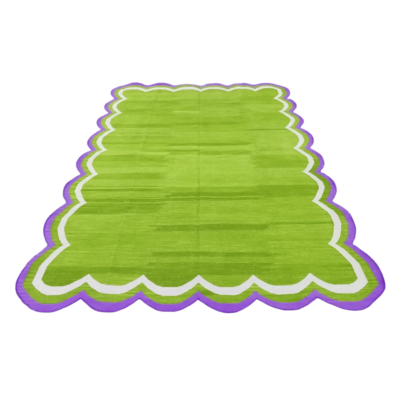 Handmade Scalloped Cotton Area Rug - Light Green
