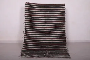 Handwoven Kilim 3.6 x 5.8 Feet – Black, Red, and Beige Striped Rug