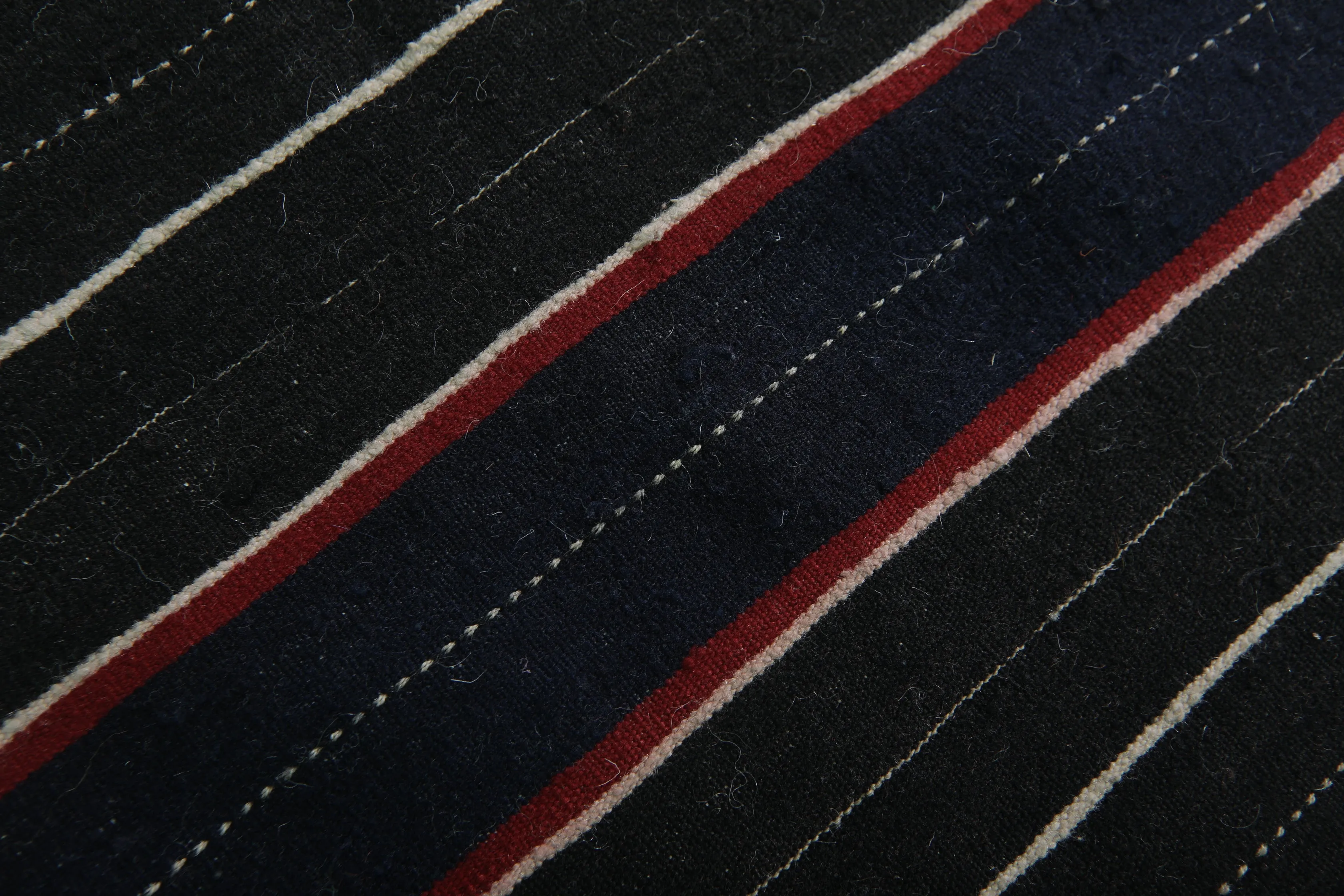 Handwoven Kilim Rug - Black with Red Stripes | 4 FT X 5.7 FT