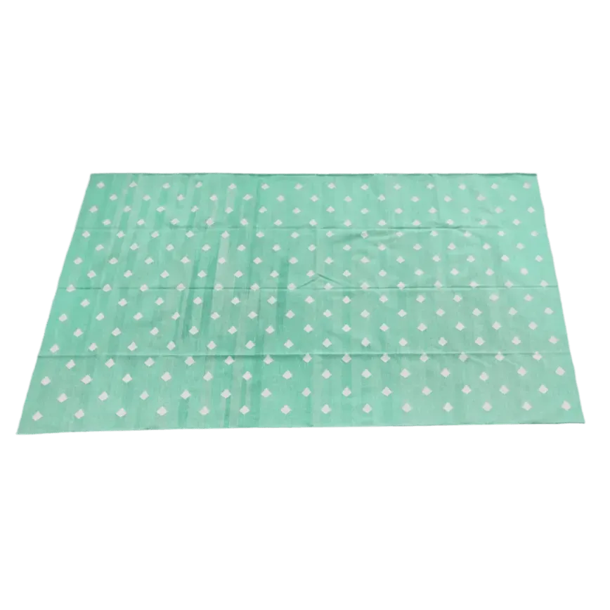 Handwoven Reversible Diamond Cotton Rug - Light Green