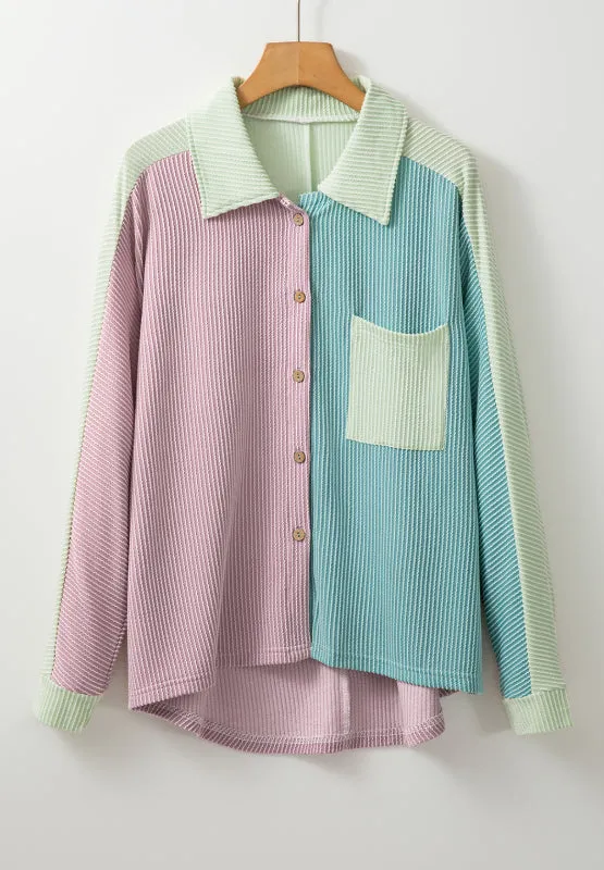 Hazel Blues® |  Color Block Corded Button Up Shacket
