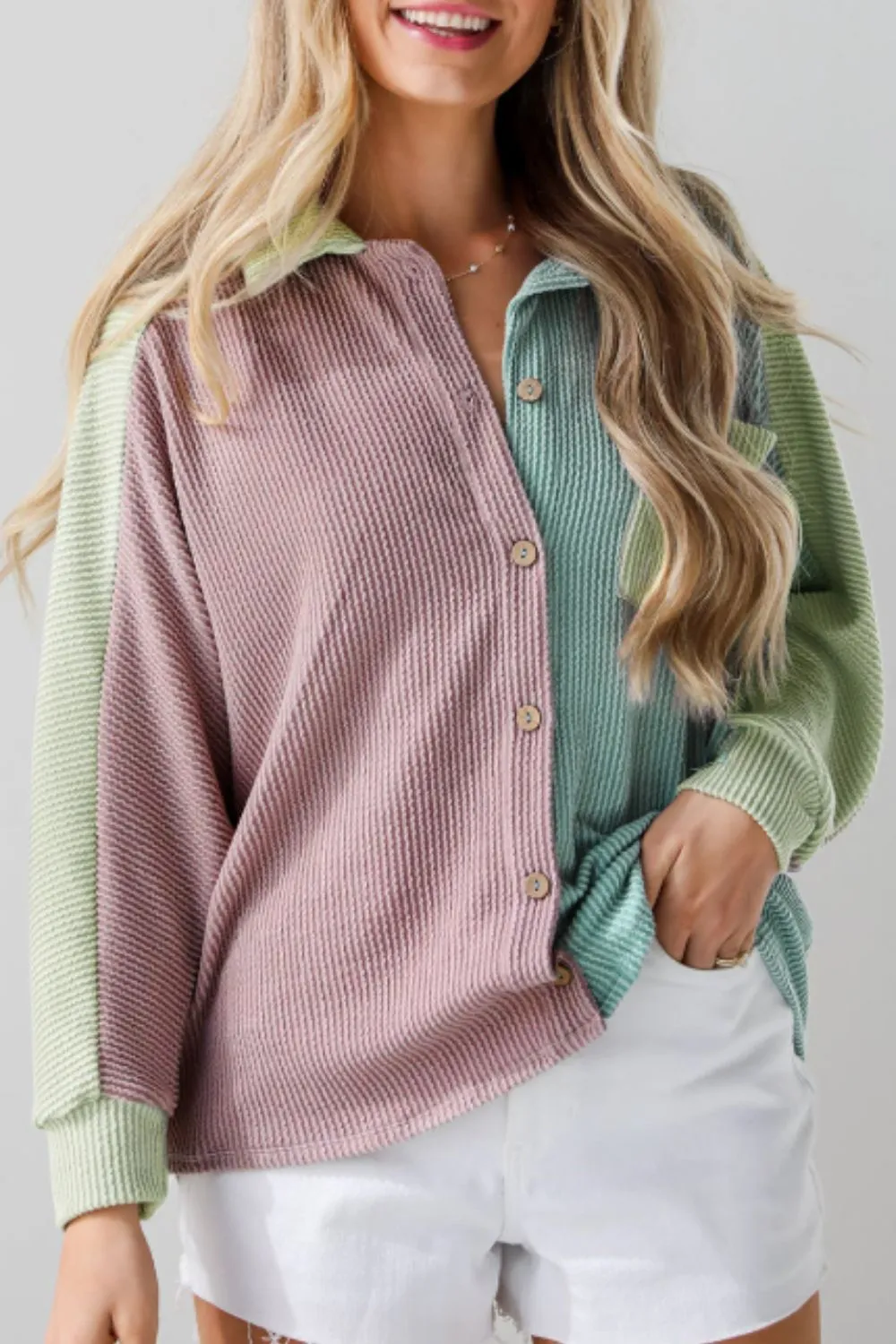 Hazel Blues® |  Color Block Corded Button Up Shacket