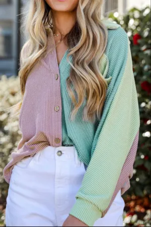 Hazel Blues® |  Color Block Corded Button Up Shacket