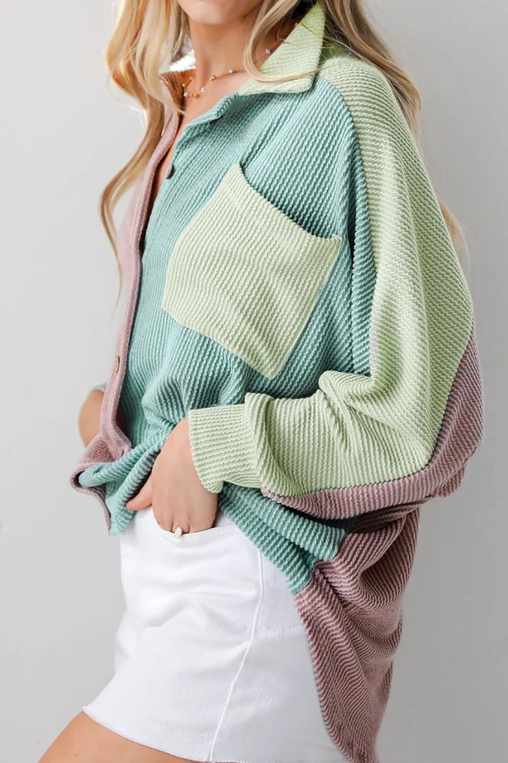 Hazel Blues® |  Color Block Corded Button Up Shacket