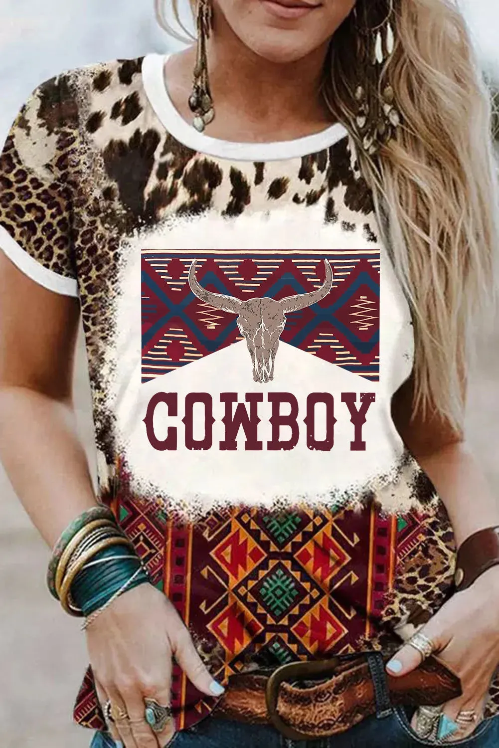 Hazel Blues® |  Graphic Leopard Round Neck Short Sleeve T-Shirt