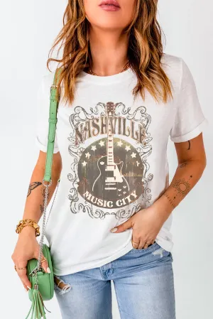Hazel Blues® |  Guitar Graphic Round Neck Short Sleeve T-Shirt