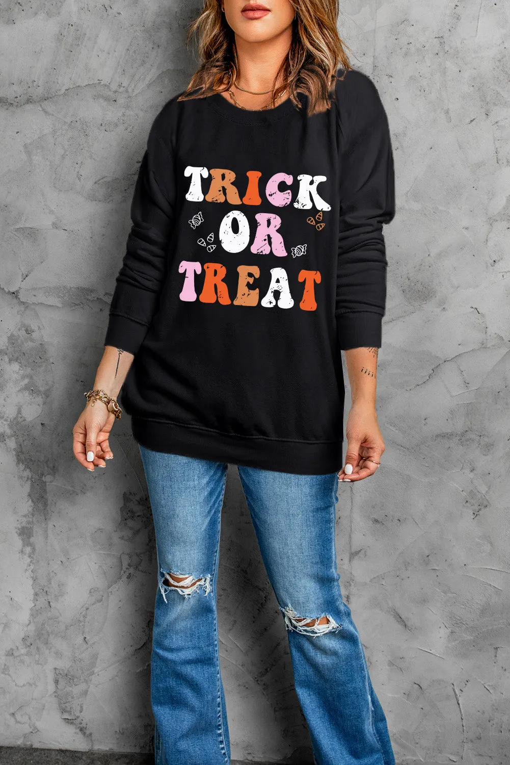 Hazel Blues® |  Letter Graphic Round Neck Long Sleeve Sweatshirt