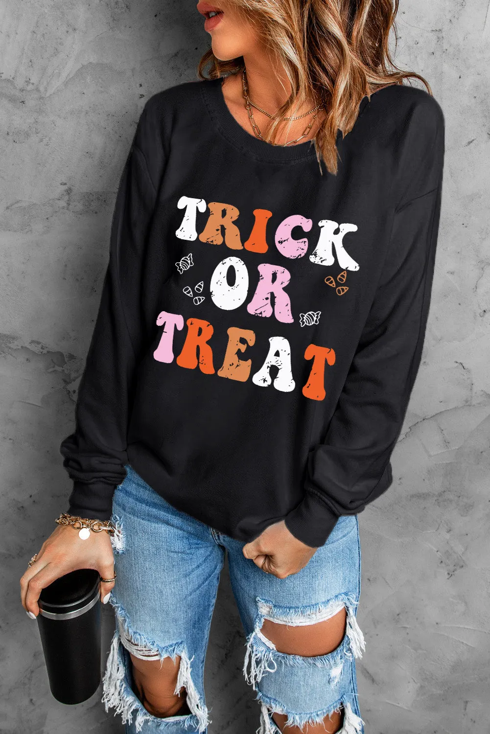 Hazel Blues® |  Letter Graphic Round Neck Long Sleeve Sweatshirt