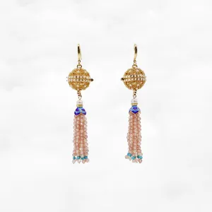 Herbal Locket Gemstone Tassel Earrings - Champagne Zircon