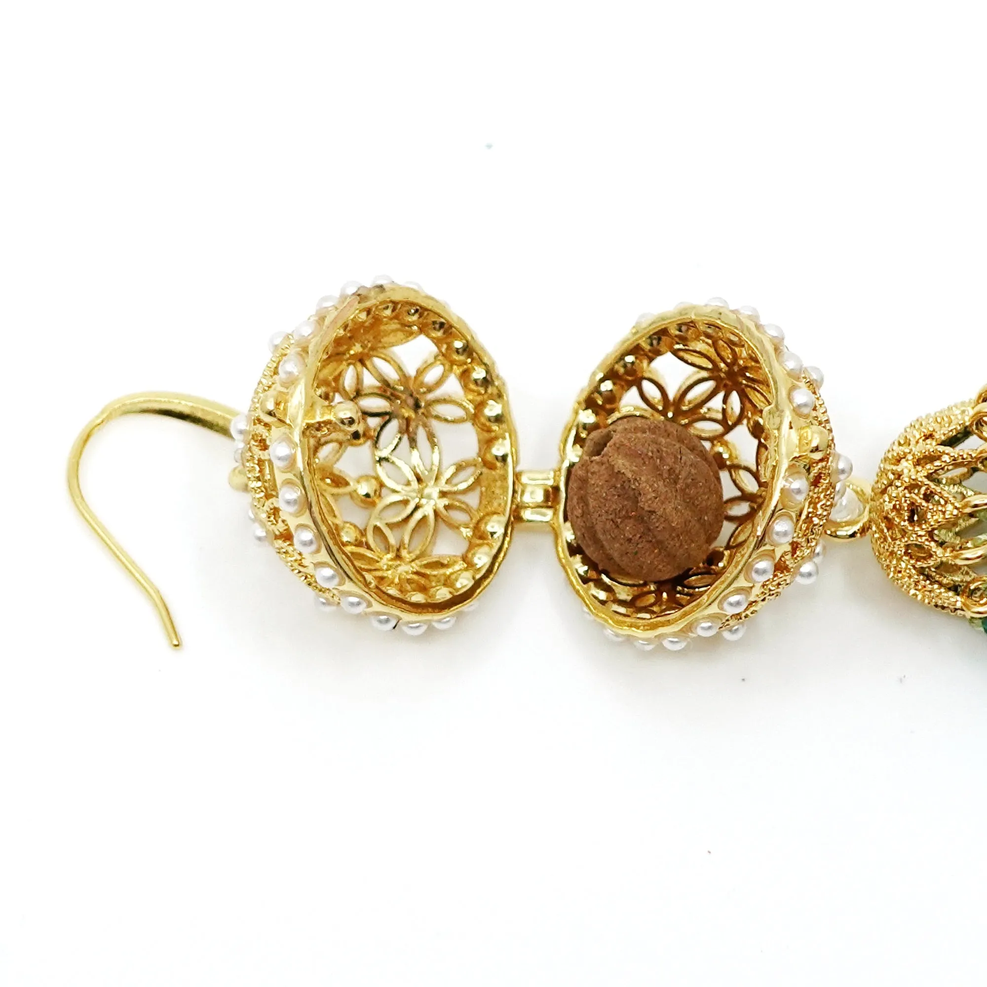 Herbal Locket Gemstone Tassel Earrings - Champagne Zircon