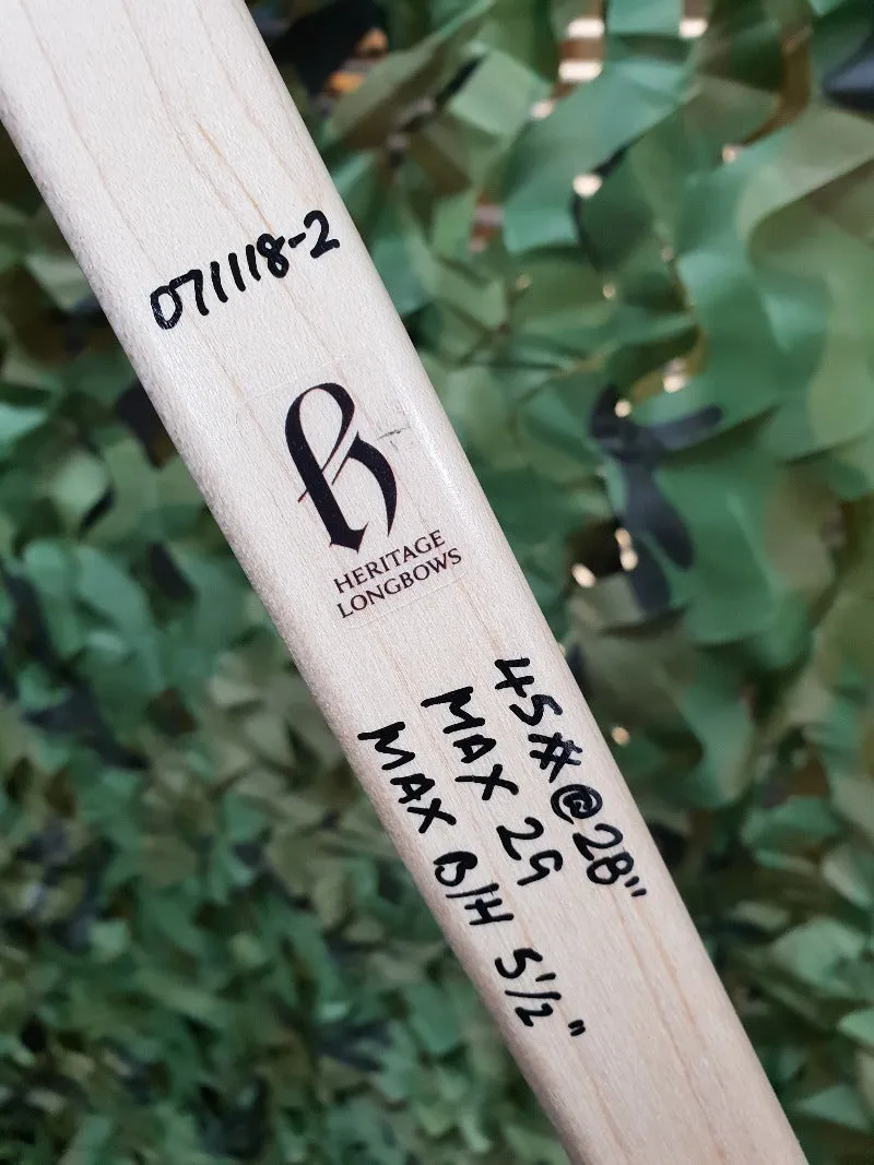 Heritage  Tri-Laminate English Longbow - 72" Long - 45# @28"